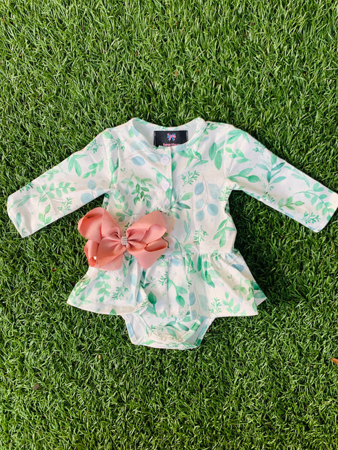 Bowtism Exclusive Eucalyptus Romper with Matching Bow - Bowtism